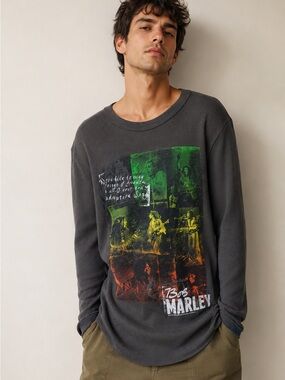 Vintage 2000s Zion Rootswear Bob Marley Gray Waffle Henley Redemption Song Sz 2X